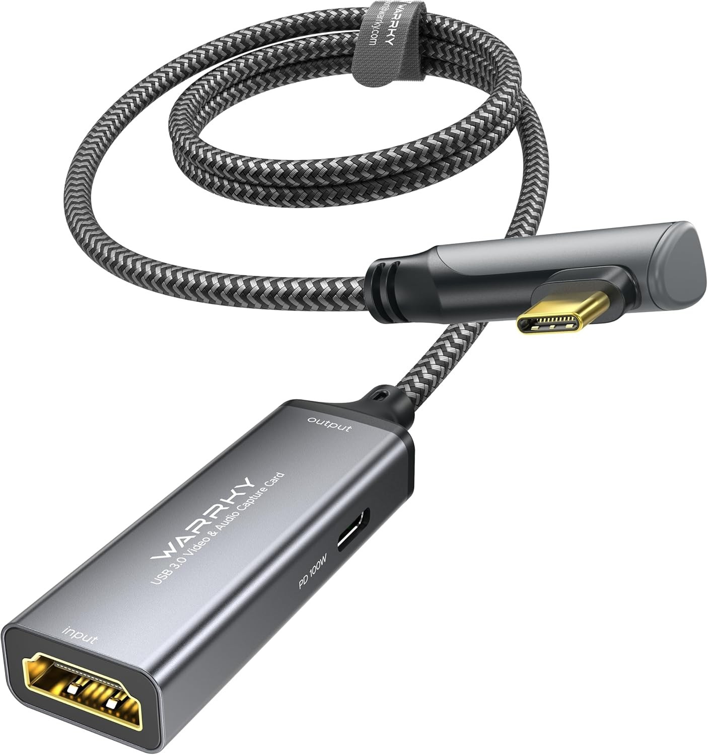 WARRKY Video Capture Card with 100W Power Delivery & Right-Angle USB-C |