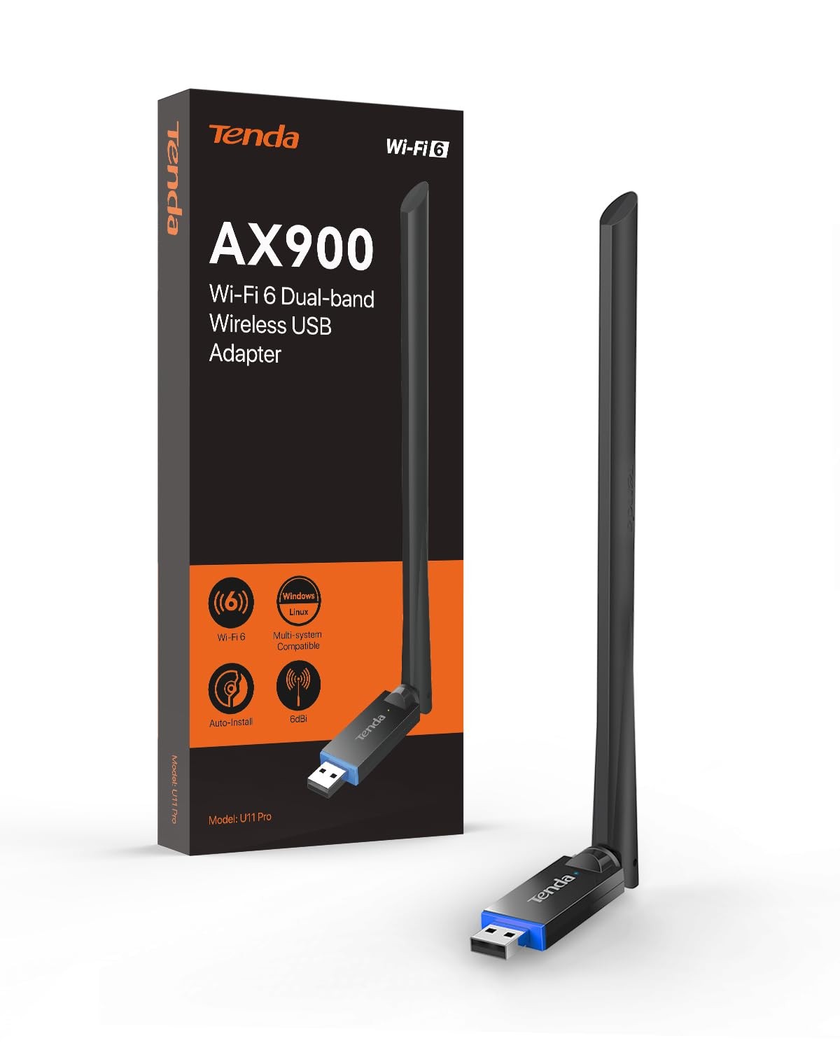 Tenda AX900 WiFi Adapter 6- Dual-Band 600Mbps 5GHz/ 286Mbps L, black