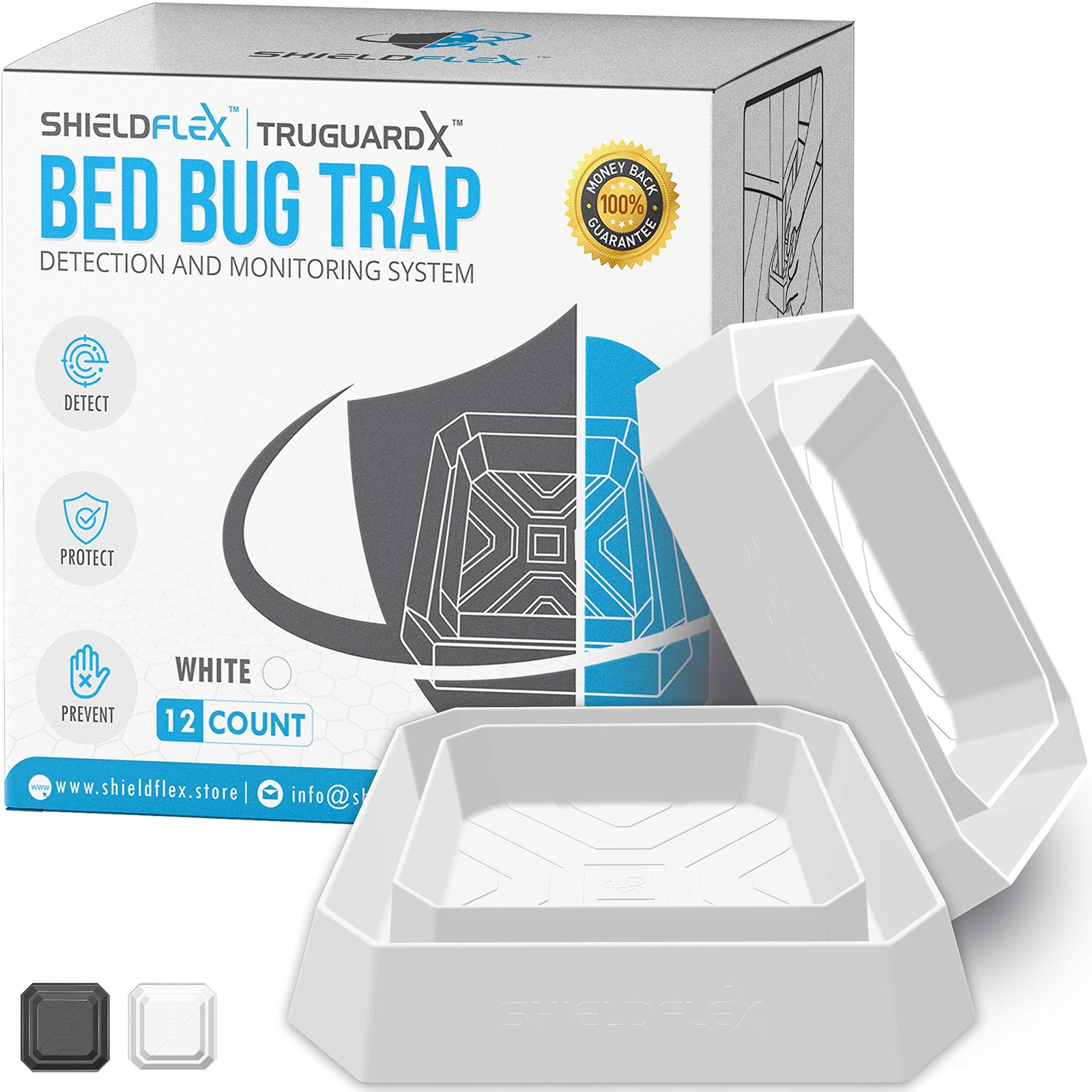 TruGuard X Bed Bug Interceptors 12 Pack Eco Friendly Bed Leg Traps Insect Detect