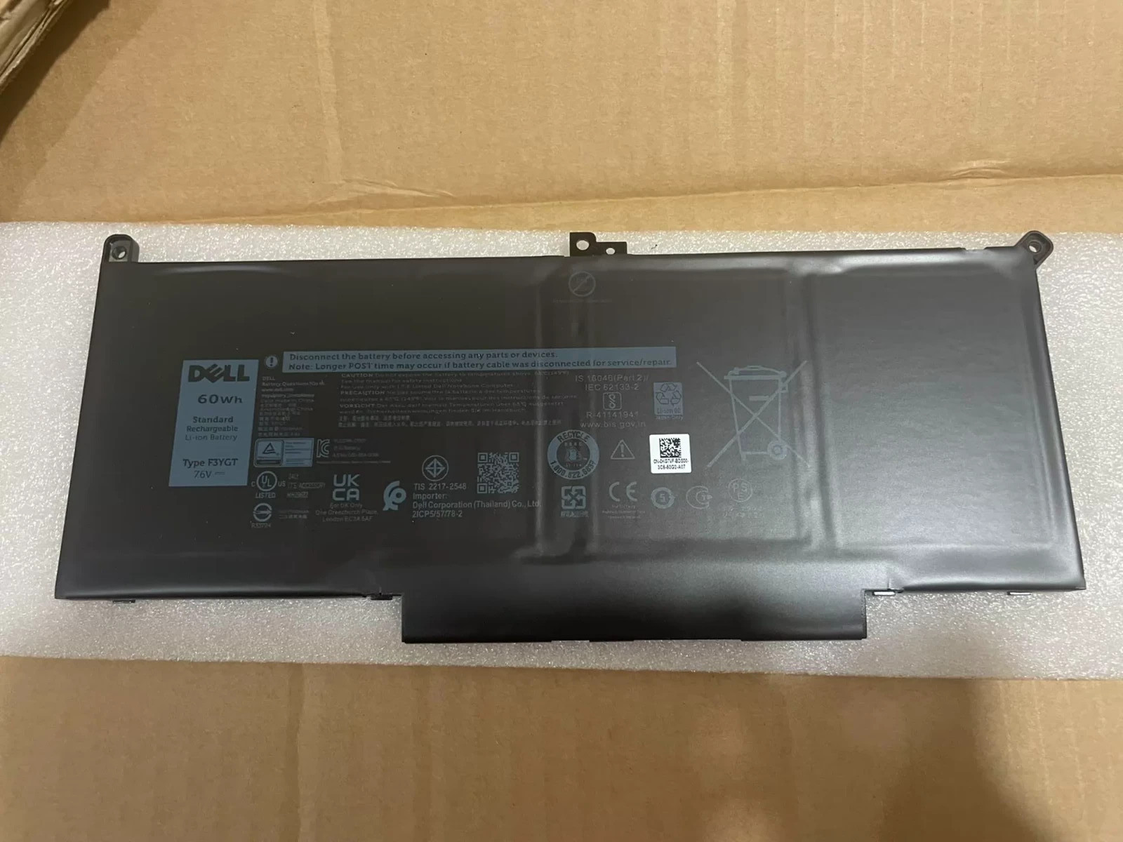 Genuine OEM F3YGT 60Wh Battery For Dell Latitude 7280 7480 7380 7290 7490 7390