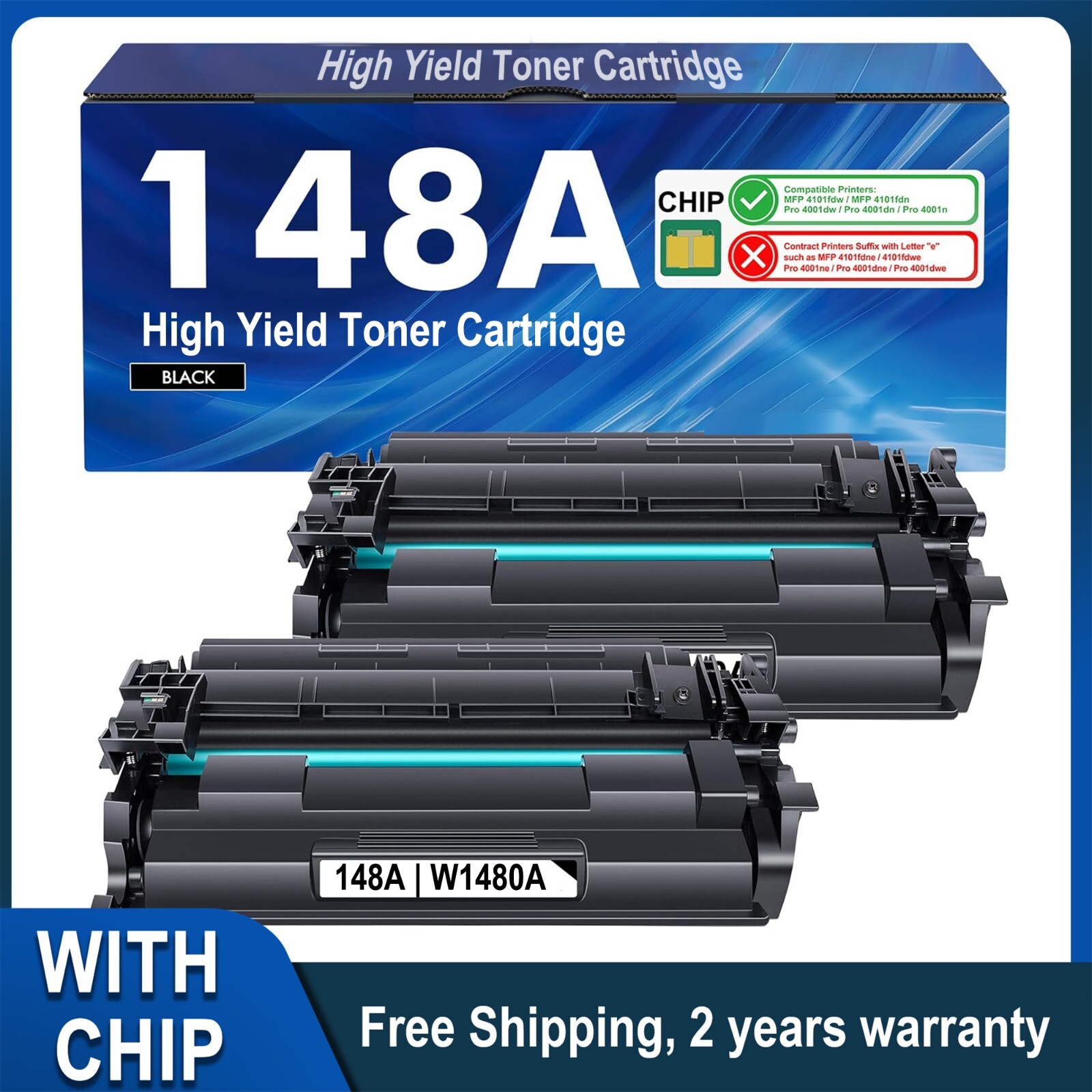148A 2PK BK High Capacity Toner for LaserJet Pro 4001n 4001dn MFP 4101dw 4101fdw