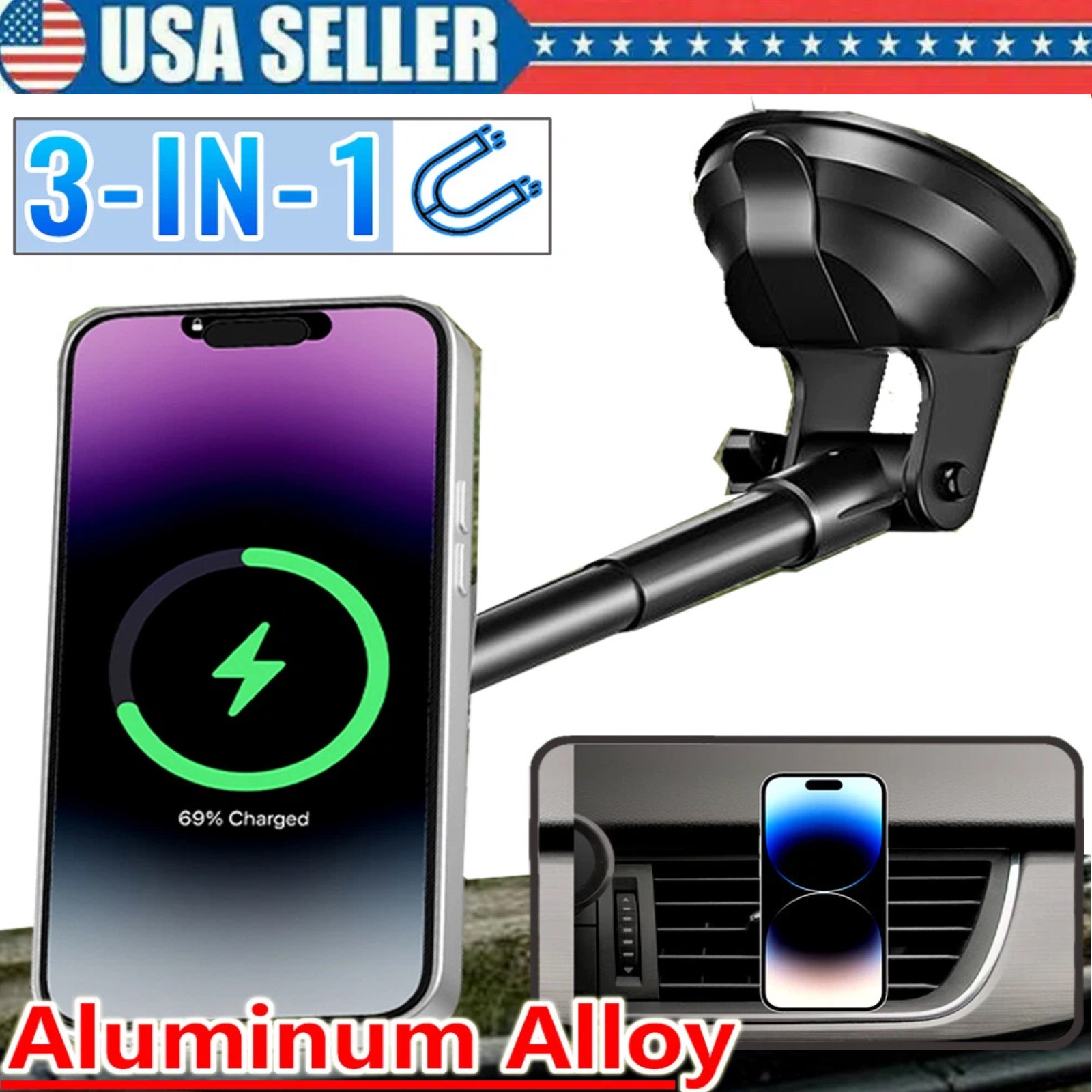 Phone Holder Stand GPS ALUMINUM Magnetic Windshield Air Vent Car Dashboard Mount