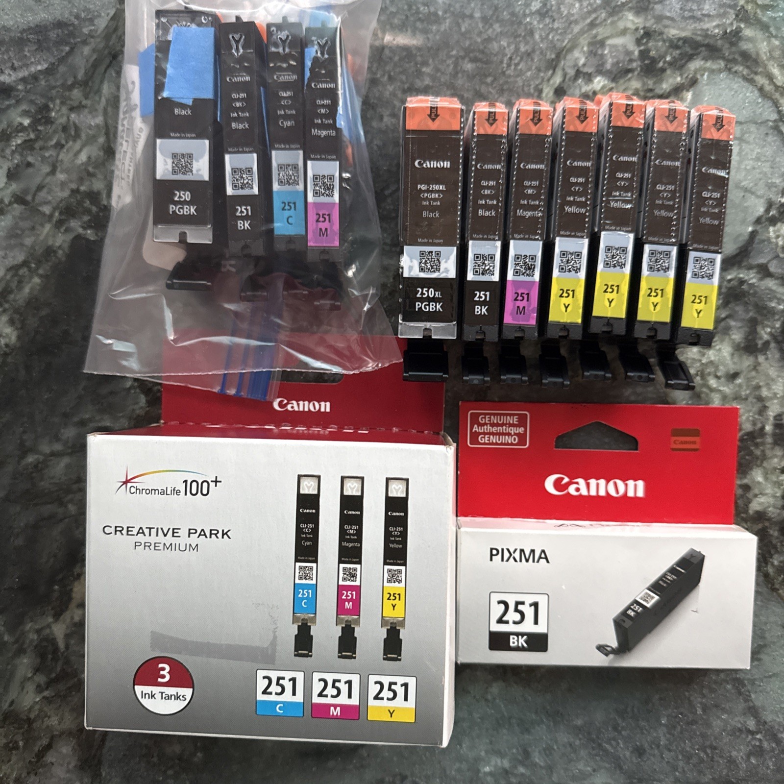 11 GENUINE Canon 251 CMY BK Ink Cartridges 250XL BK +++ BRAND NEW-FRESH +4 $250