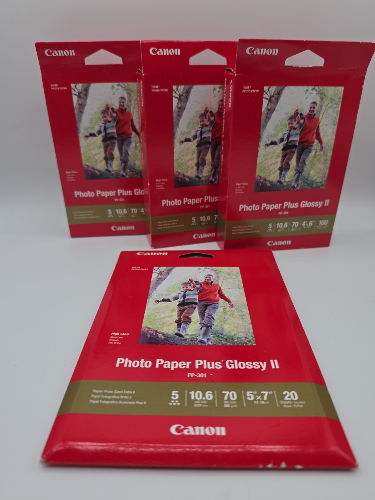 Lot Of 4 Canon PP-301 Photo Paper Plus Glossy II 4x6 300 Sheets 5x7 20 Sheets