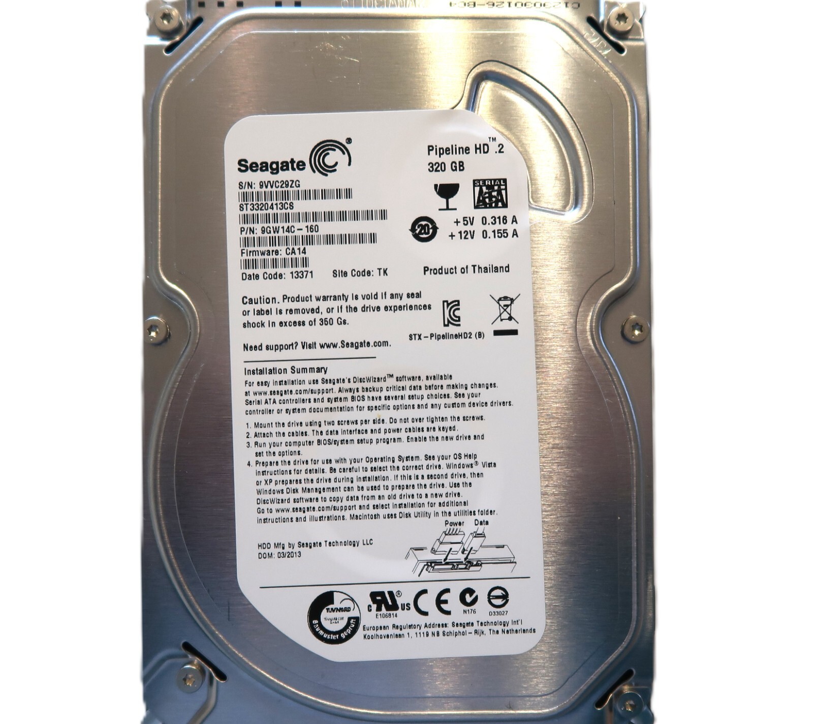 Seagate ST3320413CS 9GW14C-160 CA14 (9VVC) TK Thailand 320gb 3.5" Sata 03/2013