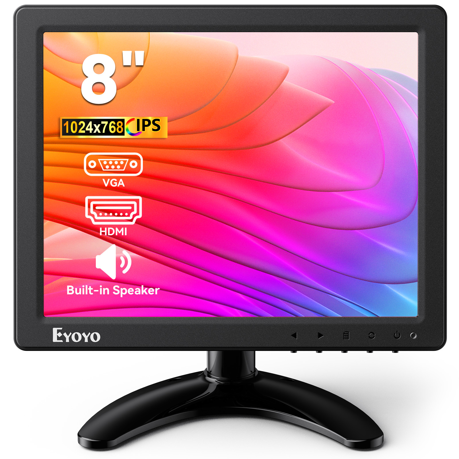 Eyoyo 8 Inch IPS Monitor 1024x768 HDMI/VGA/BNC for Raspi CCTV Security Camera