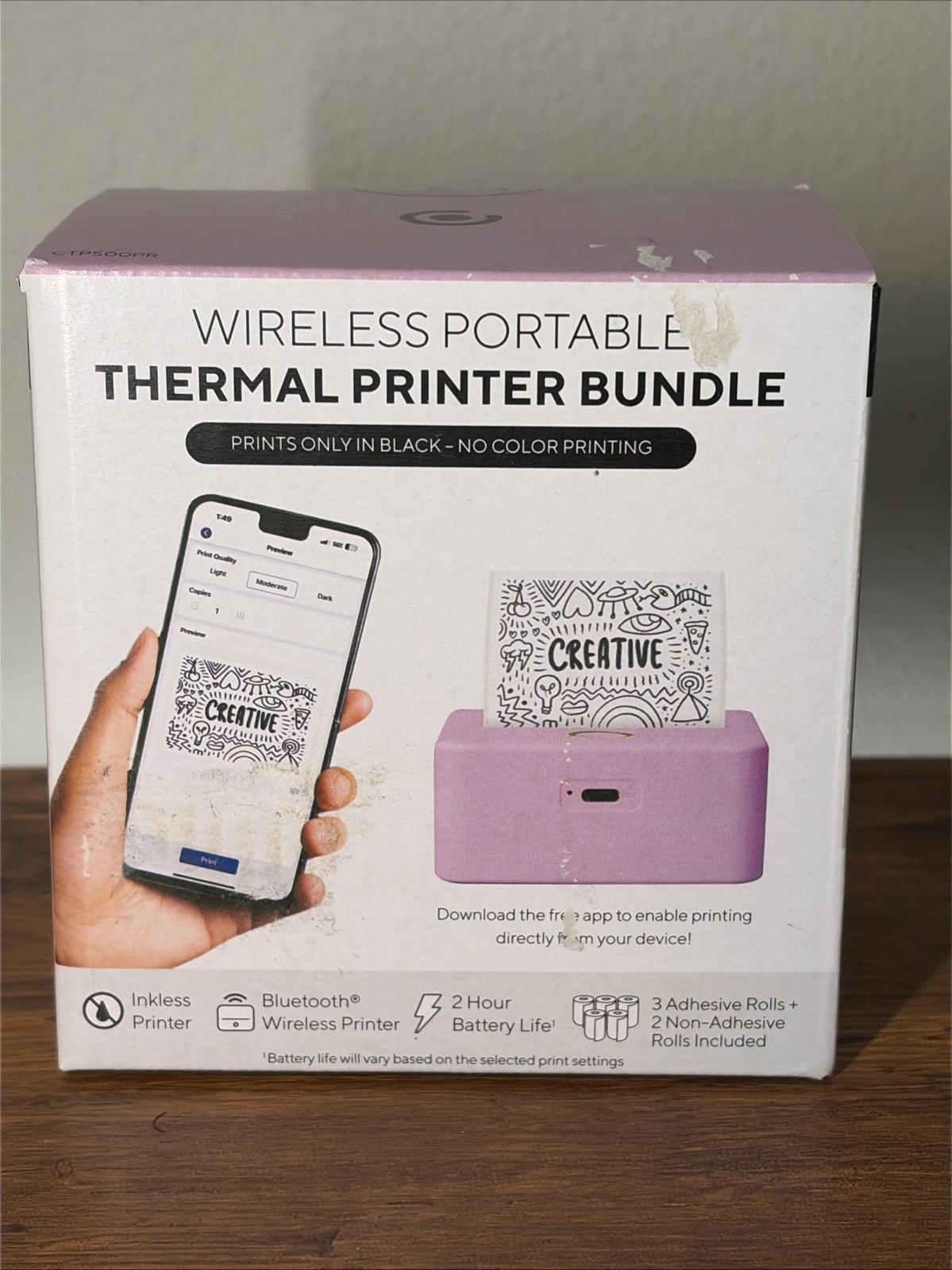CORE Wireless Portable Thermal Printer Bundle includes paper rolls - Pink - NEW