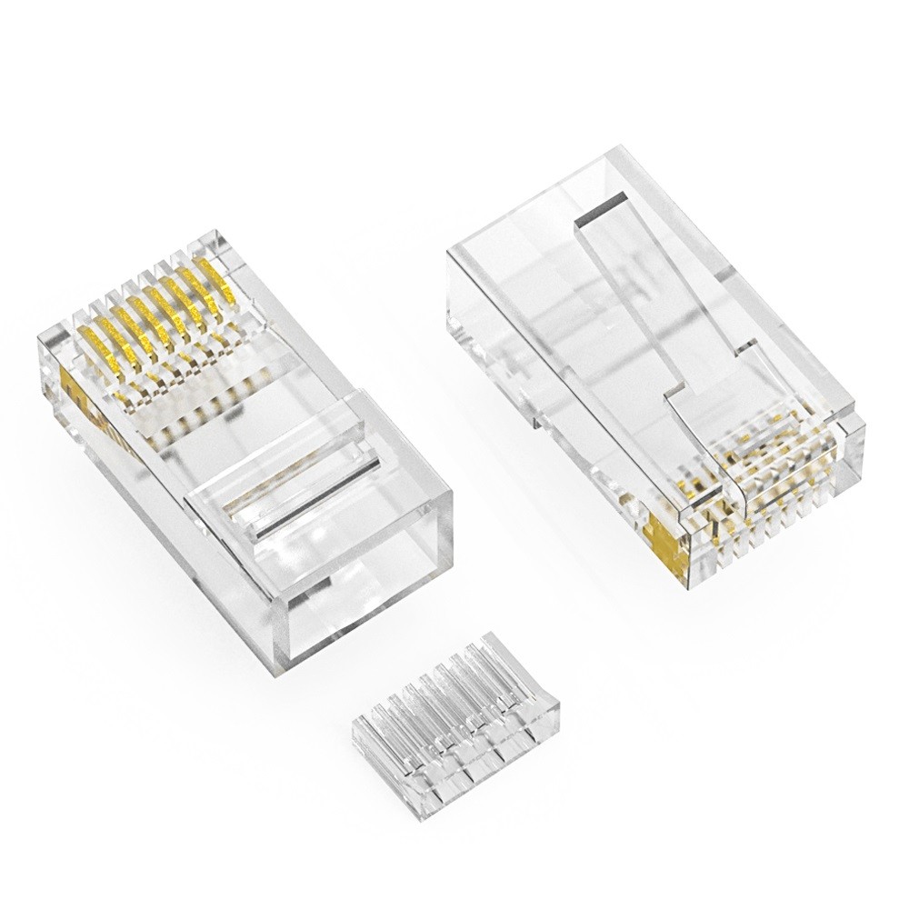 RJ45 CAT6 Plug Solid 50 Micron Gold Plated 3 Prong w/Inserter 100pk