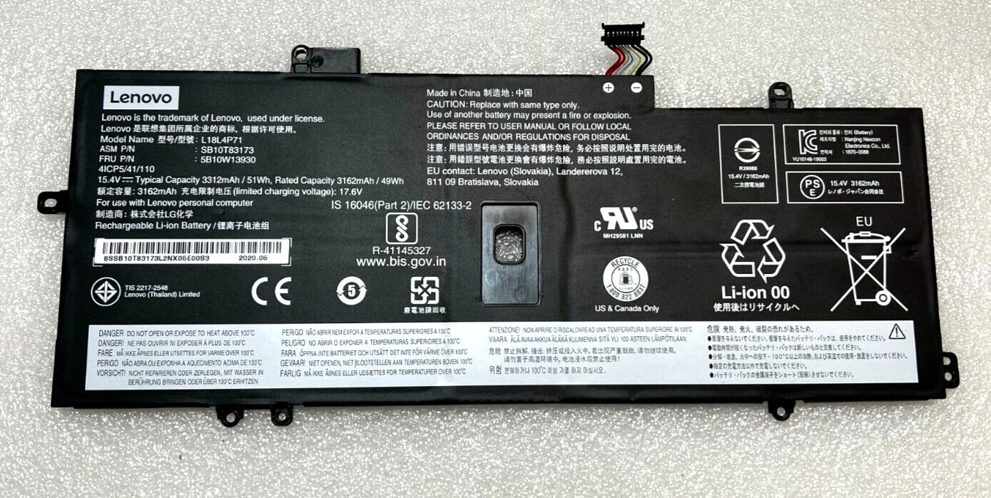 Genuine Lenovo ThinkPad X1 Carbon 7th & 8th Gen Battery L18L4P71 SB10T831273