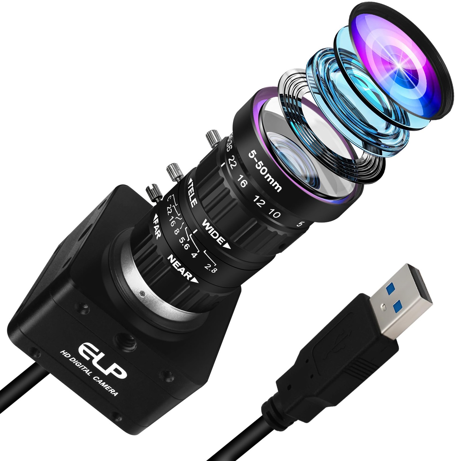 12MP High Speed Varifocal USB Camera 4K 60FPS Webcam Manual Zoom...