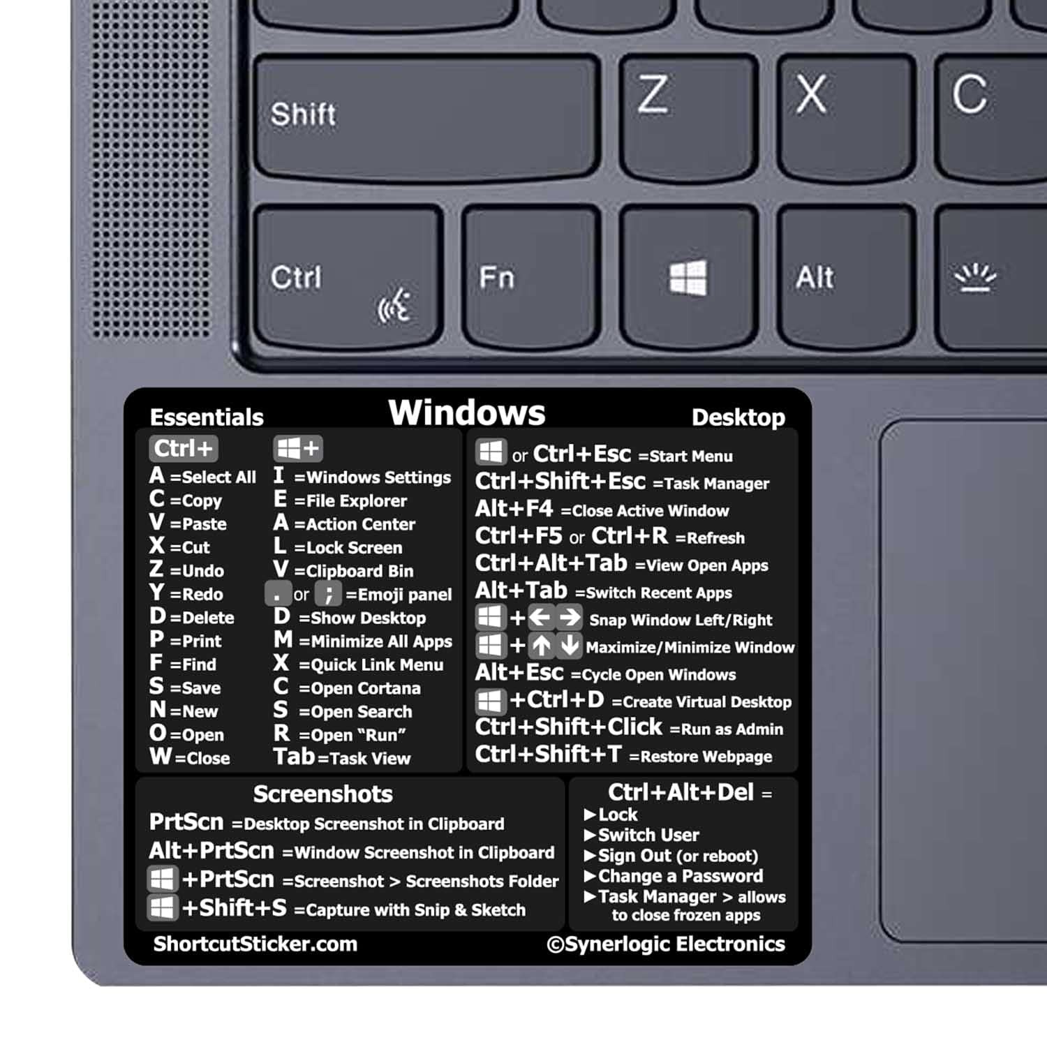 Synerlogic Windows PC Reference Keyboard 2.5 inches by 3 inches, Black