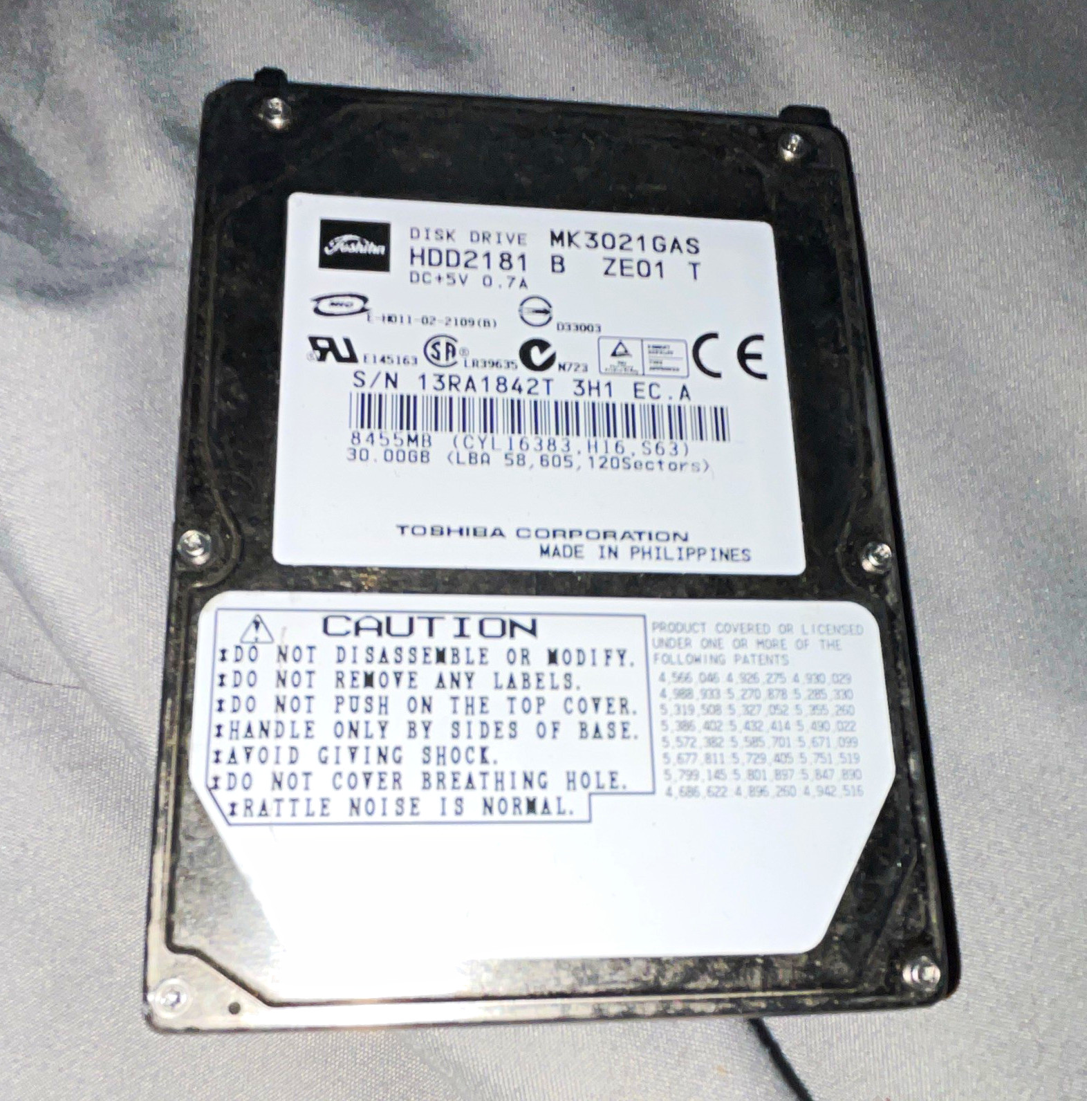 Toshiba MK3021GAS HDD2181B 30GB2.5" IDE 4200RPM 2MB Internal Laptop HDD UNTESTED