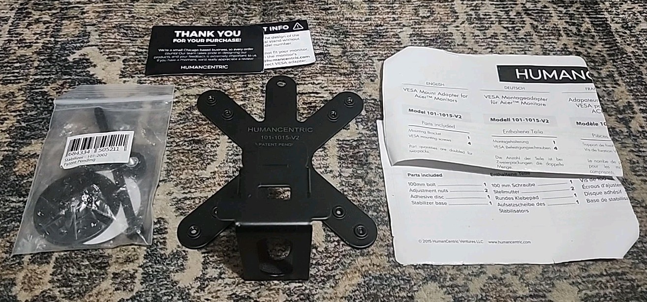 HumanCentric VESA Mount 101-1015-V2 Acer Monitor R240HY bidx R221Q R271 SB220Q