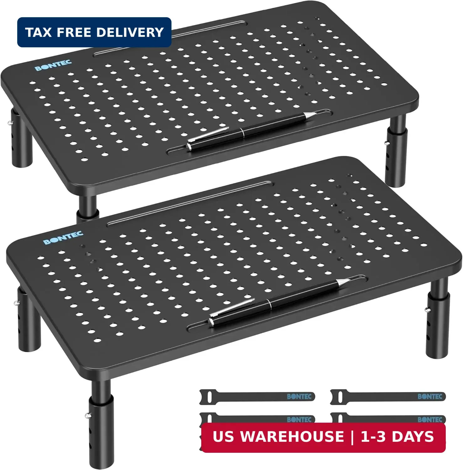 BONTEC Monitor Stand for Desk 2 Pack, Ergonomic Metal Monitor Riser | 3-Level He