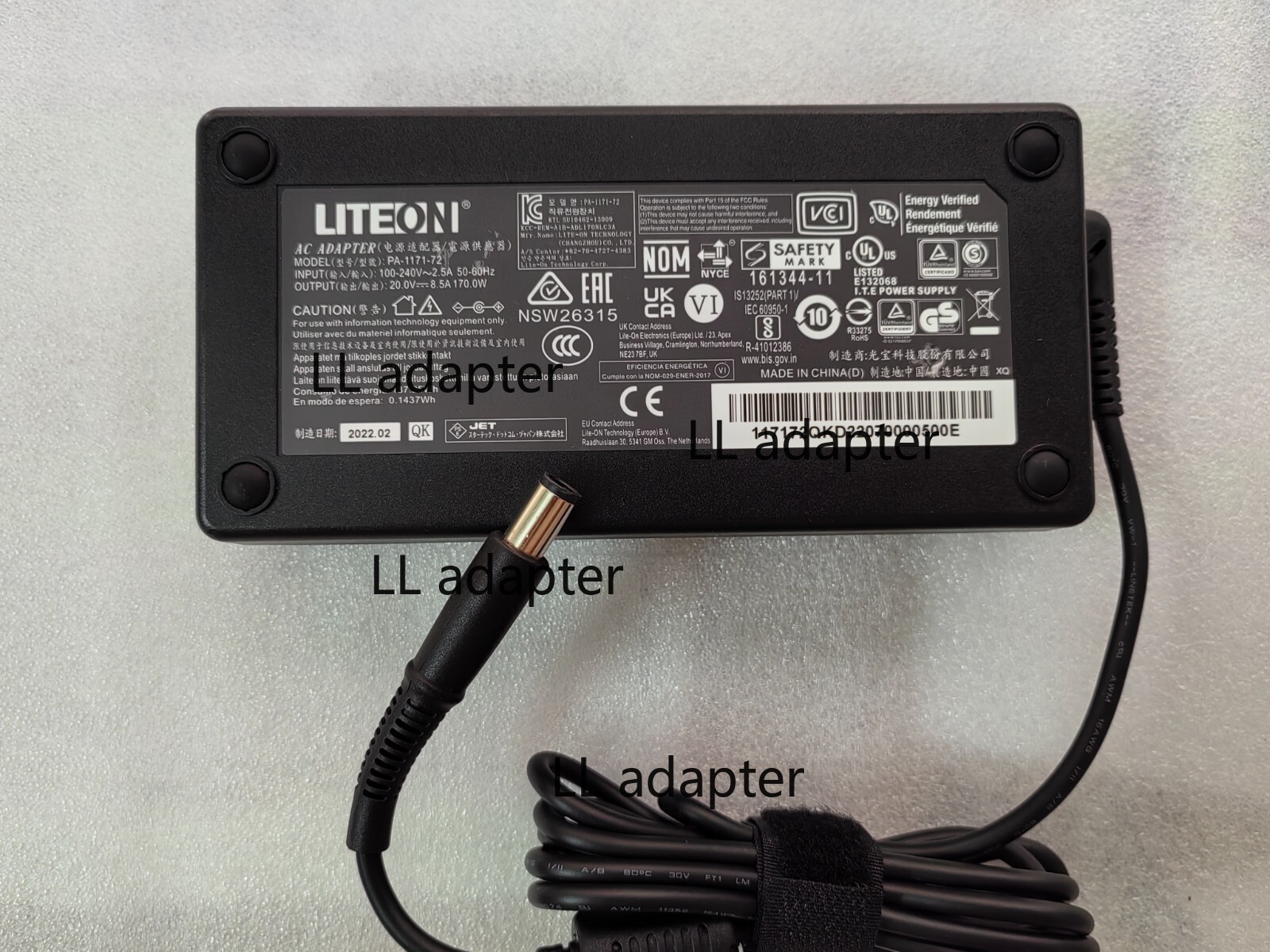 Genuine Slim LITEON 20V 8.5A 170W 7.4mm*5.0mm Pin PA-1171-72 NSW26315 AC Adapter