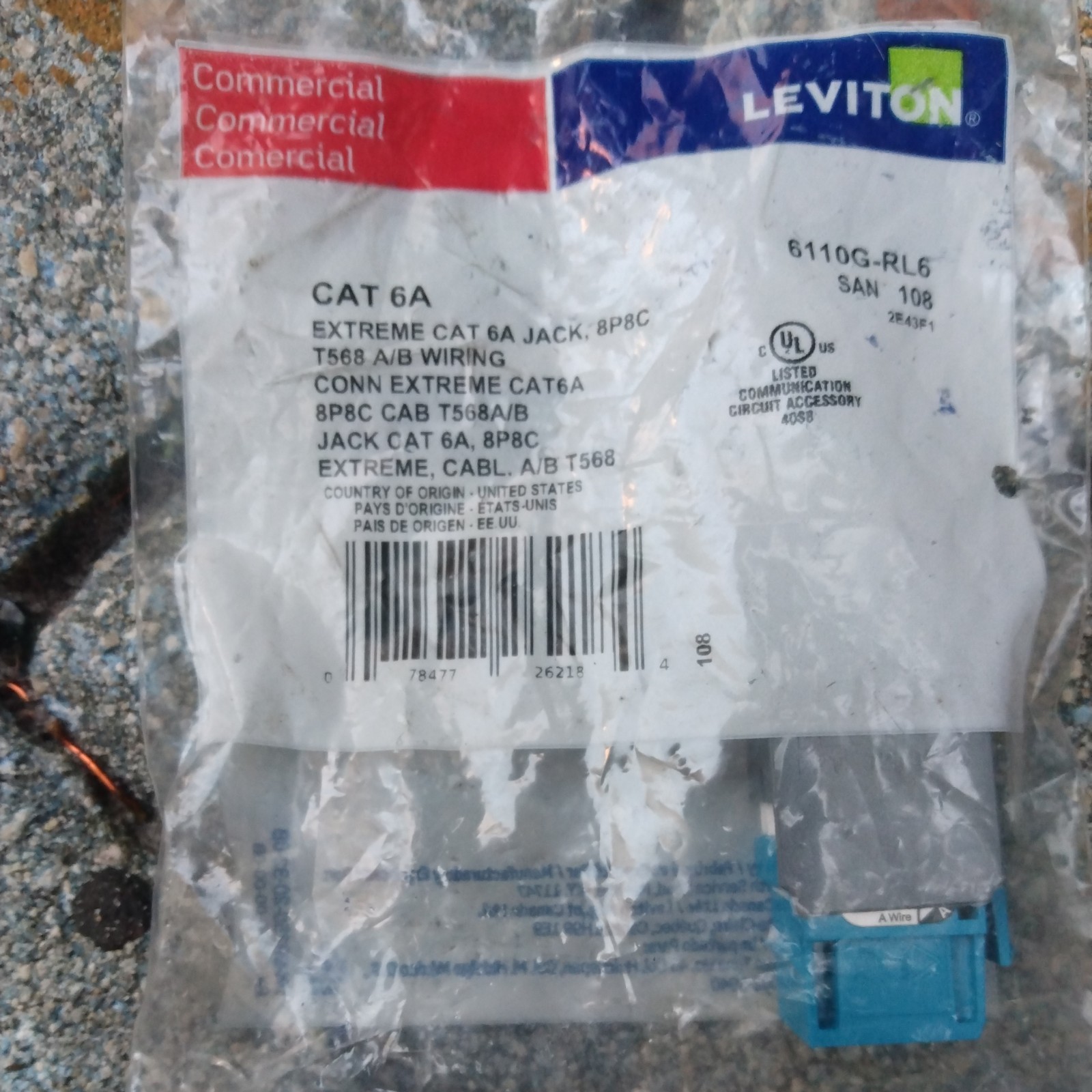 6110G-RL6 Cat 6A Leviton 10G eXtreme QuickPort 110 Jack, Channel-Rated, Blue