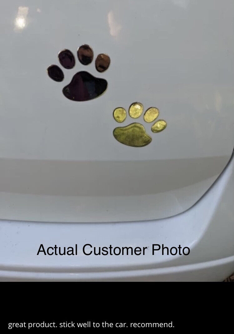 NEW 6” x 2.5” 3D Gold Paw Prints Pair Car Laptop Phone Wall Window Sticker Decal
