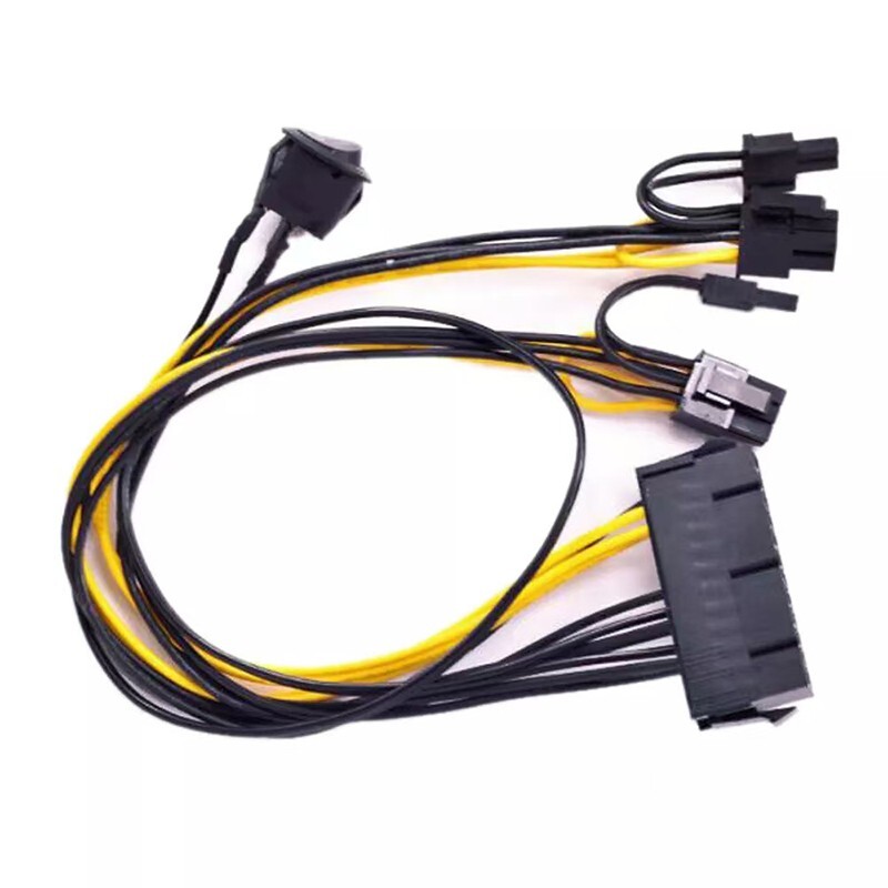 ATX 24 Pin to 2 Port PCIe 6+2 Pin 8 Pin 6Pin Power Cable + On Off Switch DZ fit