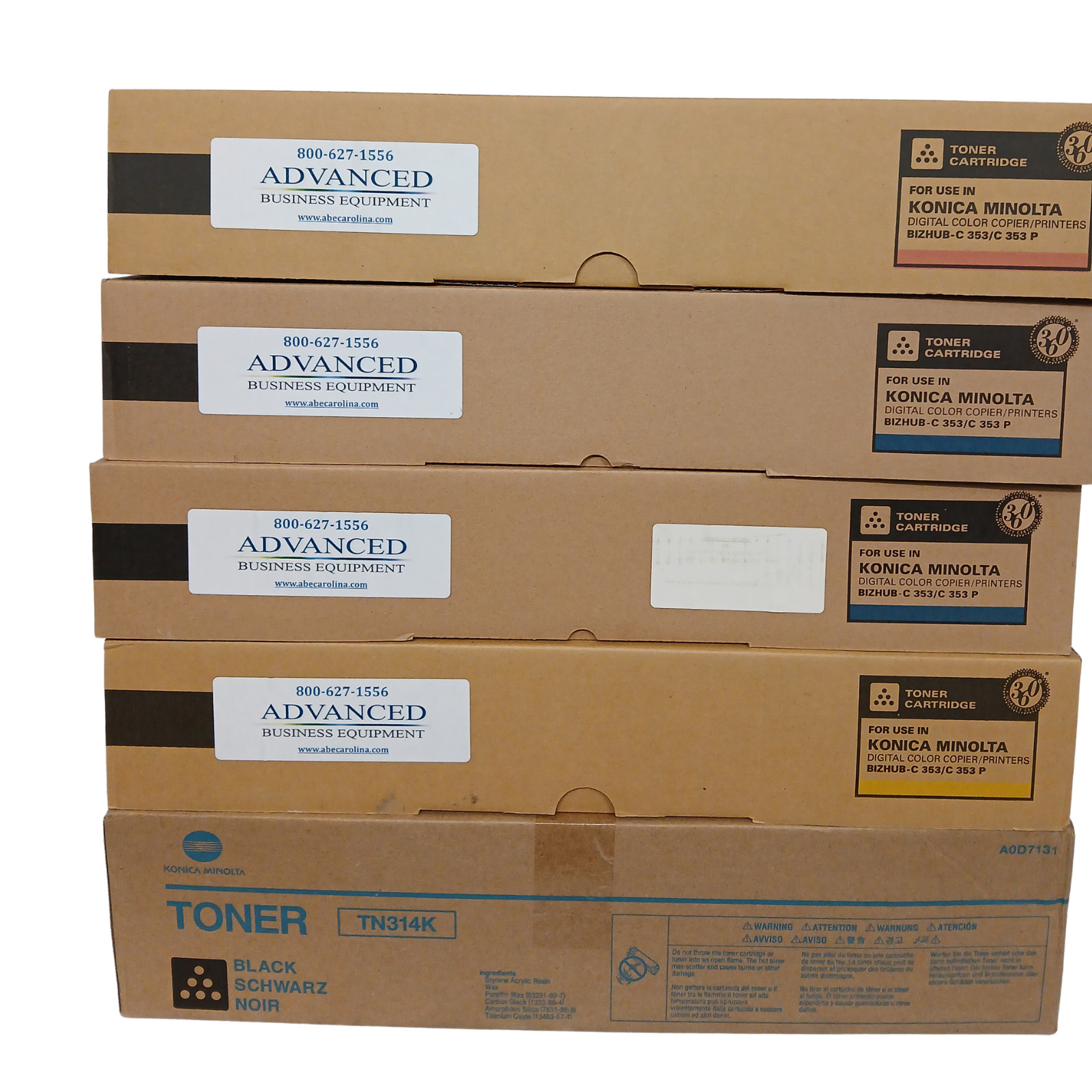 Lot 5 Konica Minolta Black TN314K + Bizhub C353 C353P Toner Katun CMYK Set NEW