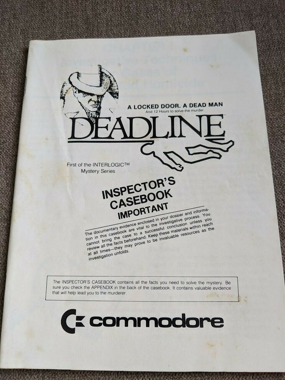 Original manual for Deadline videogame, Commodore 64, RARE Canadian version