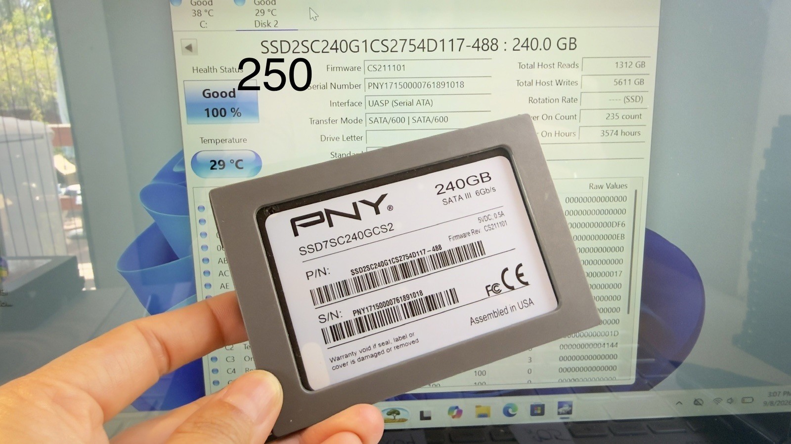 PNY 240GB 2.5" SATA SSD SSD7SC240GCS2 SSD2SC240G1CS2754D117-488 Health 100%