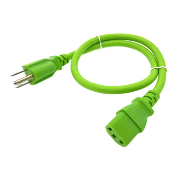 Green 2FT Universal 3Prong AC Power Cord Cable 18AWG Computer Printer Monitor TV