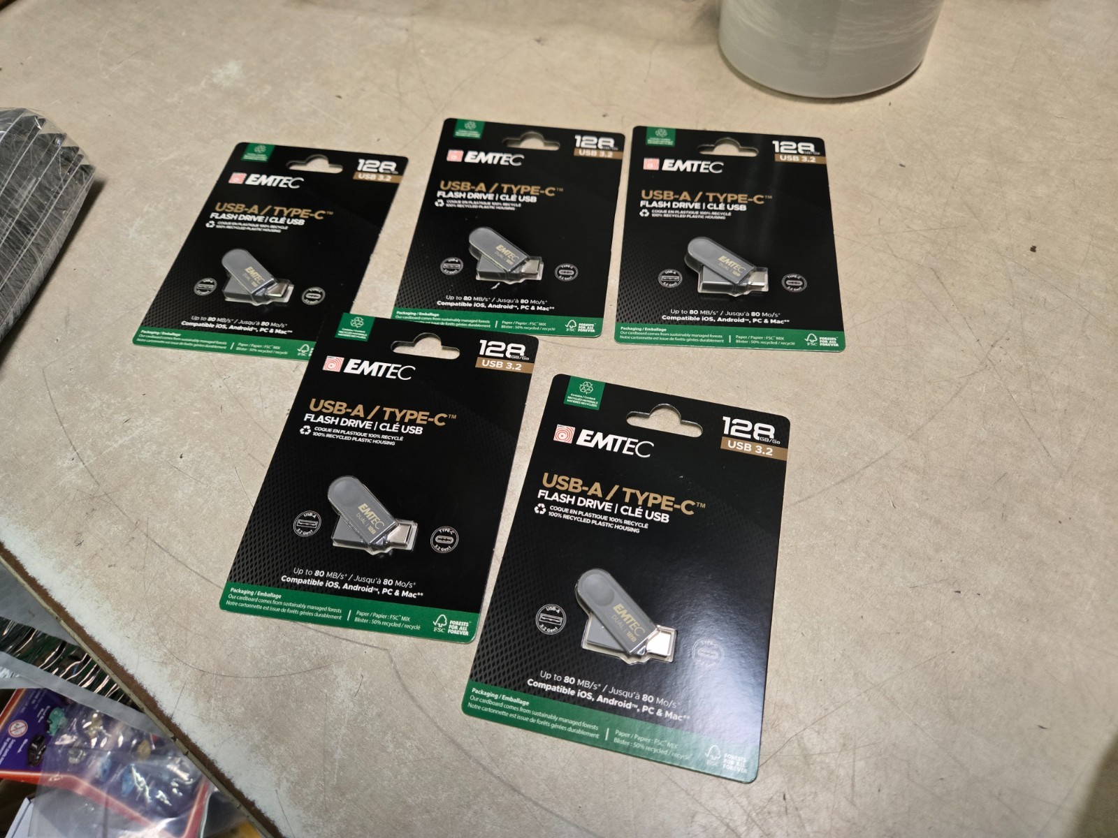 LOT OF 5 SEALED EMTEC USB3.2 Type-C Dual D280 128GB 128GB (ECMMD128GD283)