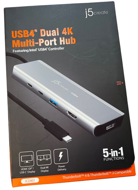 j5create USB4 Dual 4K Multi-Port Hub 5-in-1 Thunderbolt - JCD401