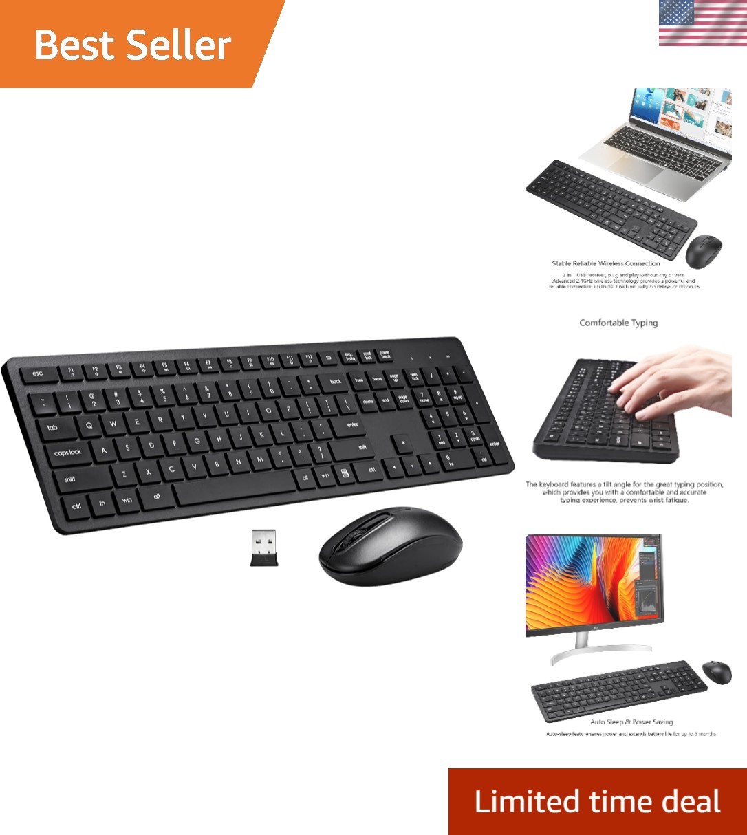 Full-Sized 2.4G Wireless Keyboard and Ergonomic Mouse Combo for Superior Typing