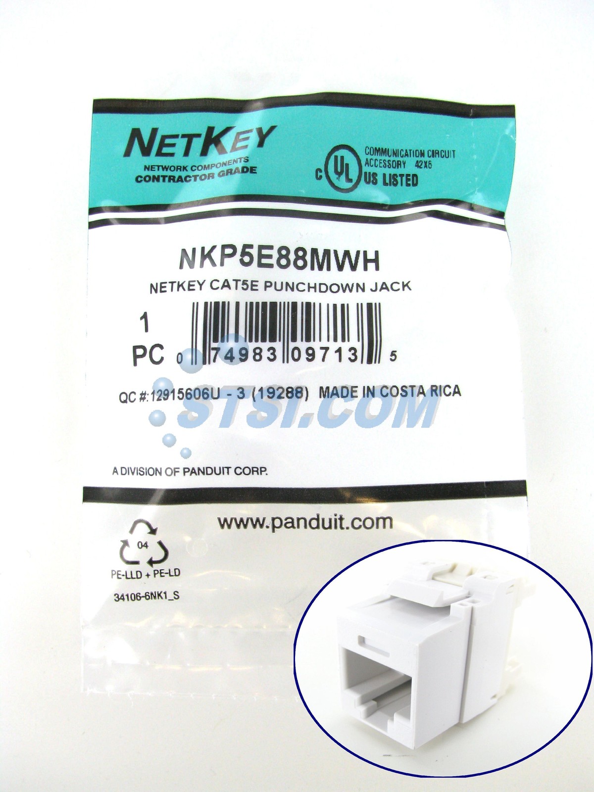 Panduit NKP5E88MWH NetKey Cat5e Punchdown Keystone Jack Module, White ~STSI