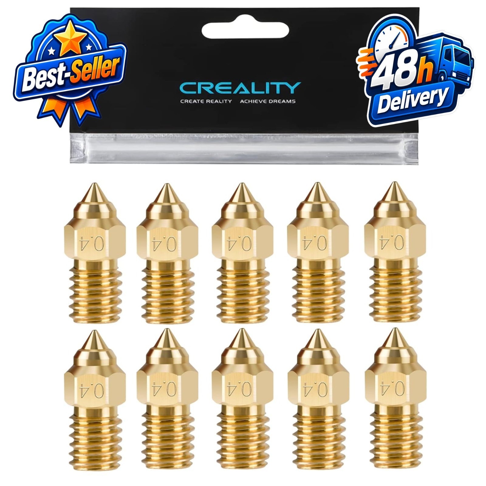 10PCS Brass 0.4mm Nozzles for Ender 3 V3 SE, Ender 5 S1, High Speed Kit