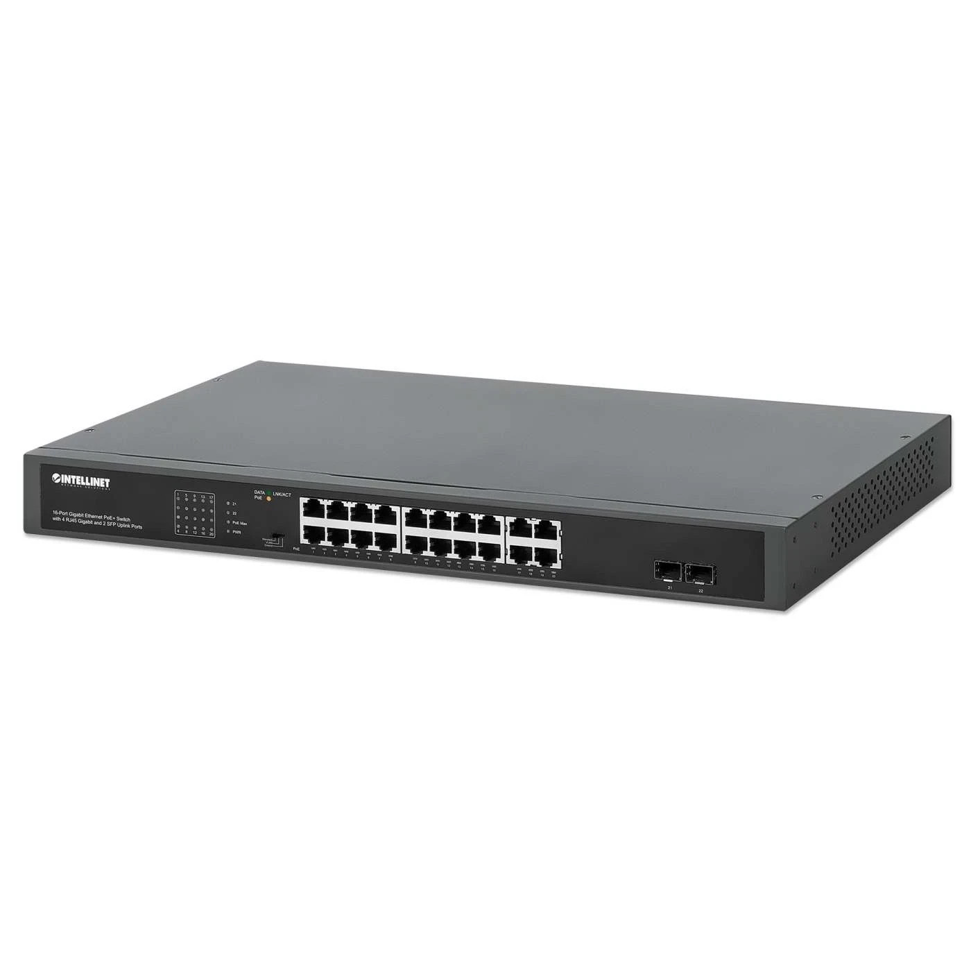 Intellinet 16 Port PoE+ Ethernet Switch with 4 RJ45 Gigabit and 2 SFP Uplink