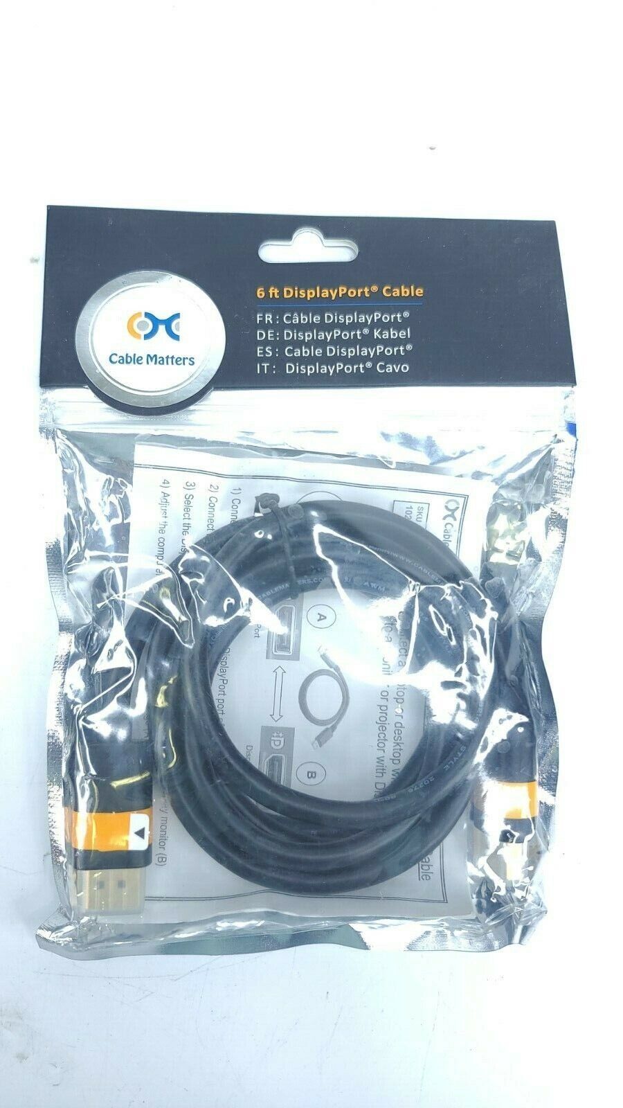 New Lot of (2) Sealed Cable Matters 102005-6 Display Port Cables