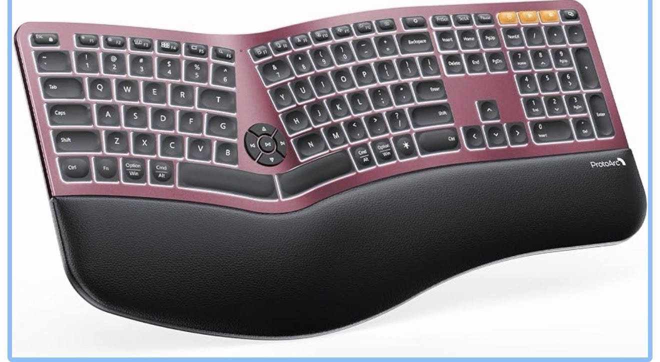 ProtoArc EK01 Plus Ergonomic Split Bluetooth Keyboard USB Wireless Backlit Black