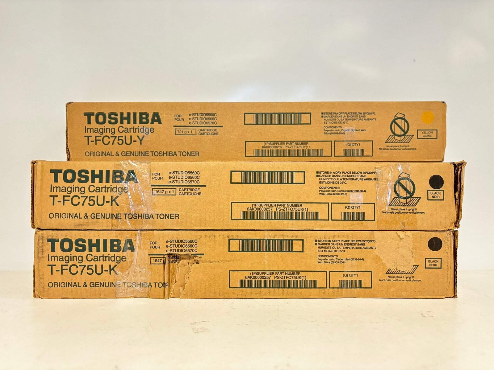3 OEM Toshiba e-STUDIO 5560C,6560C,6570C YYK Toners T-FC75U-Y, T-FC75U-K