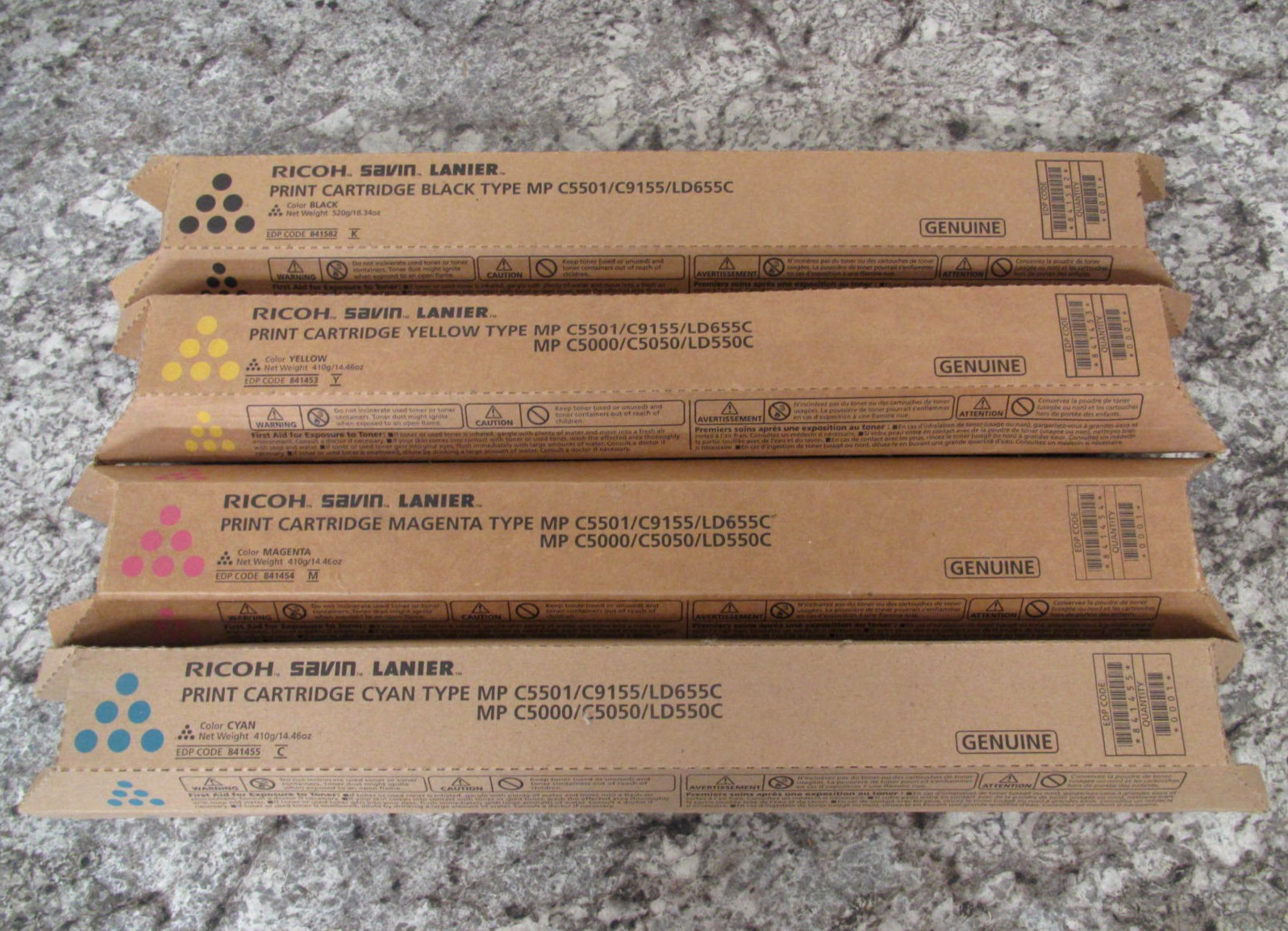 4 x New Ricoh Savin Lanier 841582 841453 841454 841455 CMYK Print Cartridge Set
