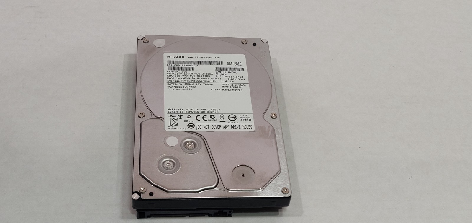 Hitachi 0F11000 500GB 3.5" HUA722050CLA330 SATA3Gb/s Ultrastar 7200RPM Low Hours