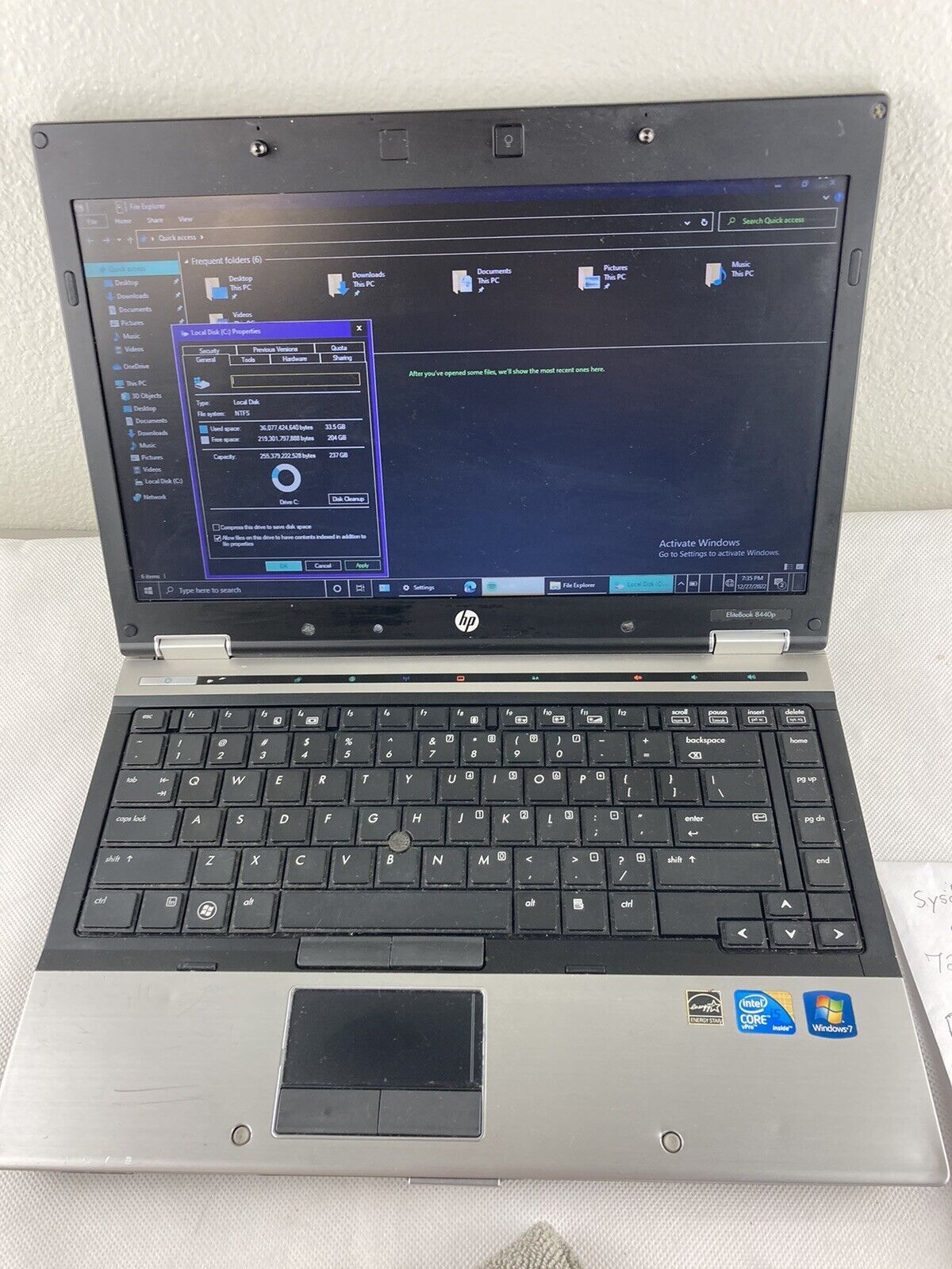 HP EliteBook 8440P i5-M520 2.40GHz 4GB 250 GB WINDOWS 10 PRO WIFI DVD/RW WEBCAM