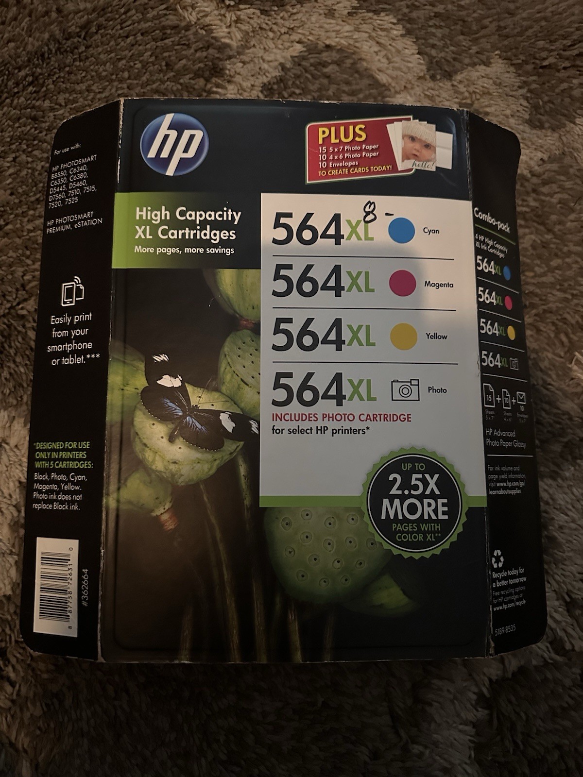 Set of 4 GENUINE FACTORY SEALED HP 564XL High Yield INKJET CARTRIDGES
