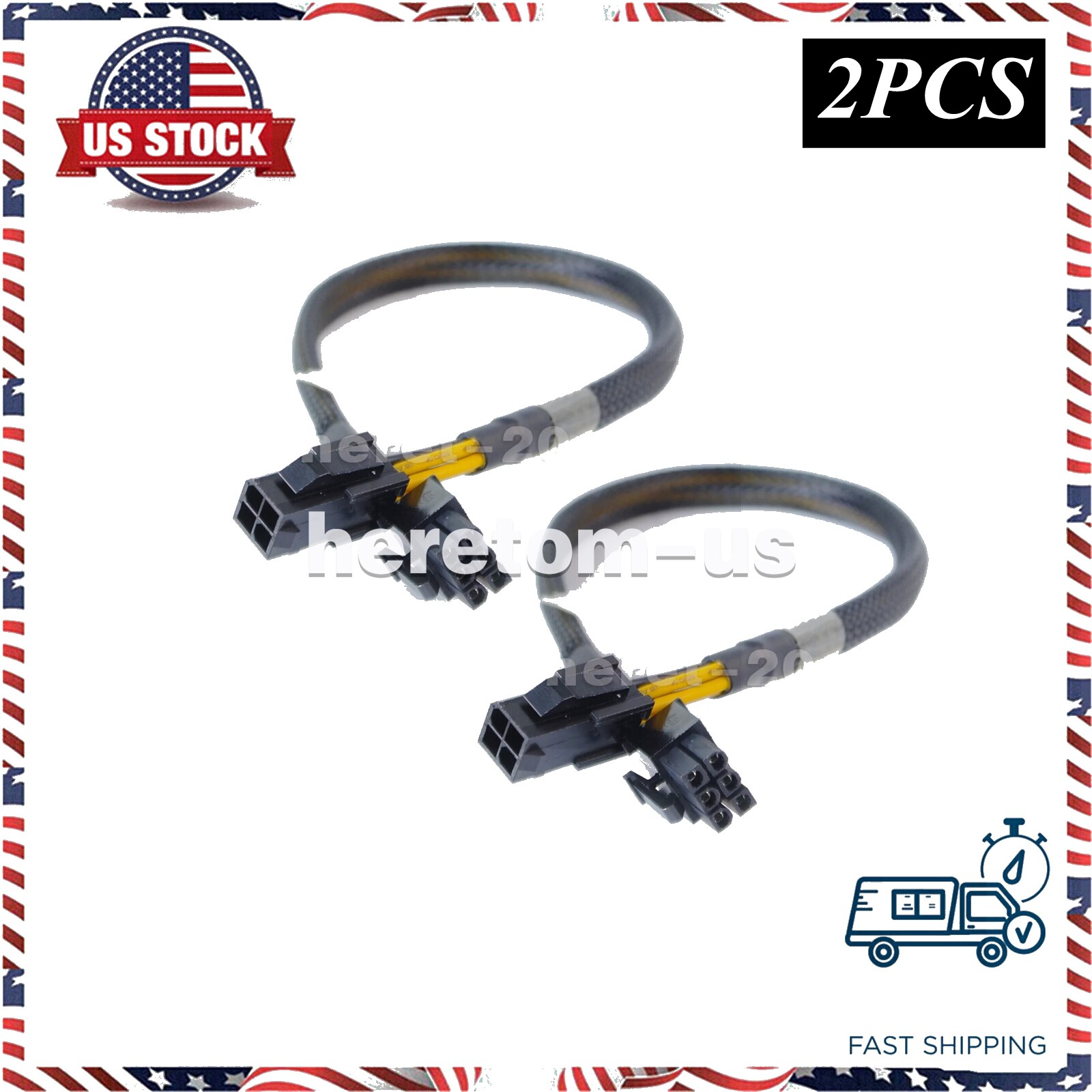 2PCS CPU 4pin to 6 Pin F to M PCIE GPU Video Card Power Adapter Cable 35cm
