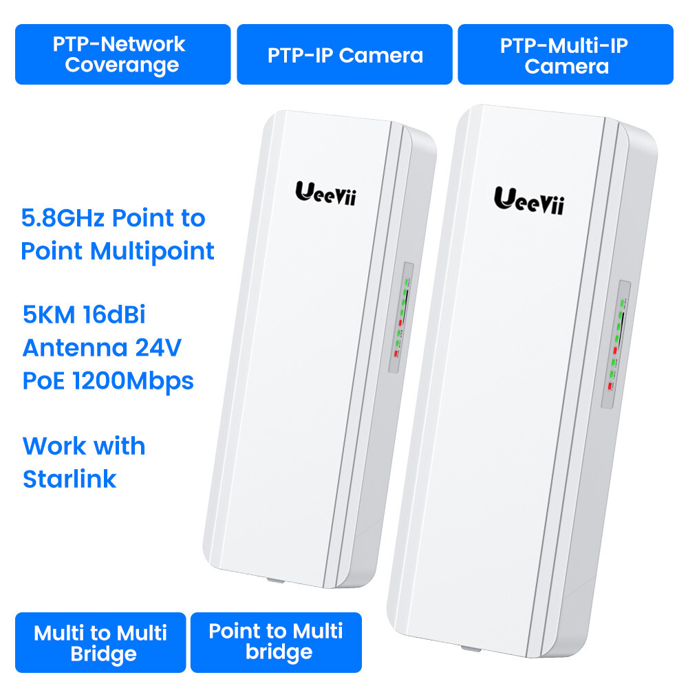 2-Pack UeeVii Gigabit Ports Point to Point Wireless Bridge Outdoor  PtP&PtMP 5KM