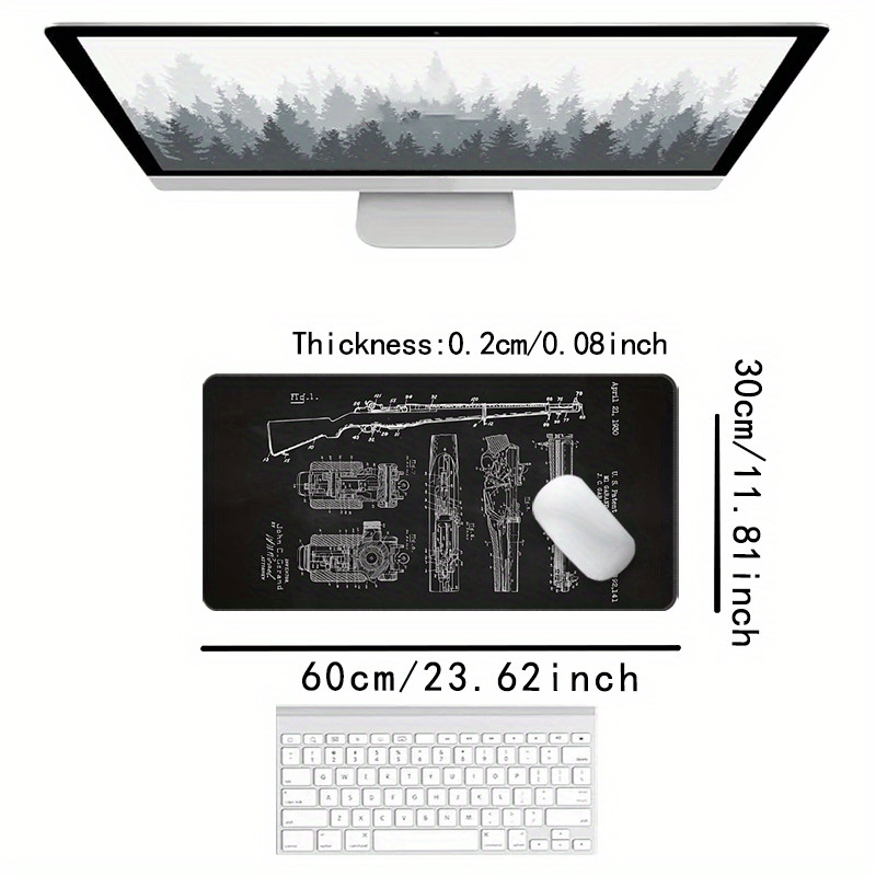 1pc Vintage Industrial Blueprint Schematic Gaming Mouse Pad - XXL Large Extend