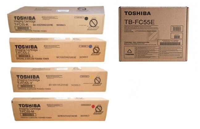 4 Genuine Toner Toshiba e-STUDIO 5520c 6520c 6530c / T-FC55E Cartridges + Waste