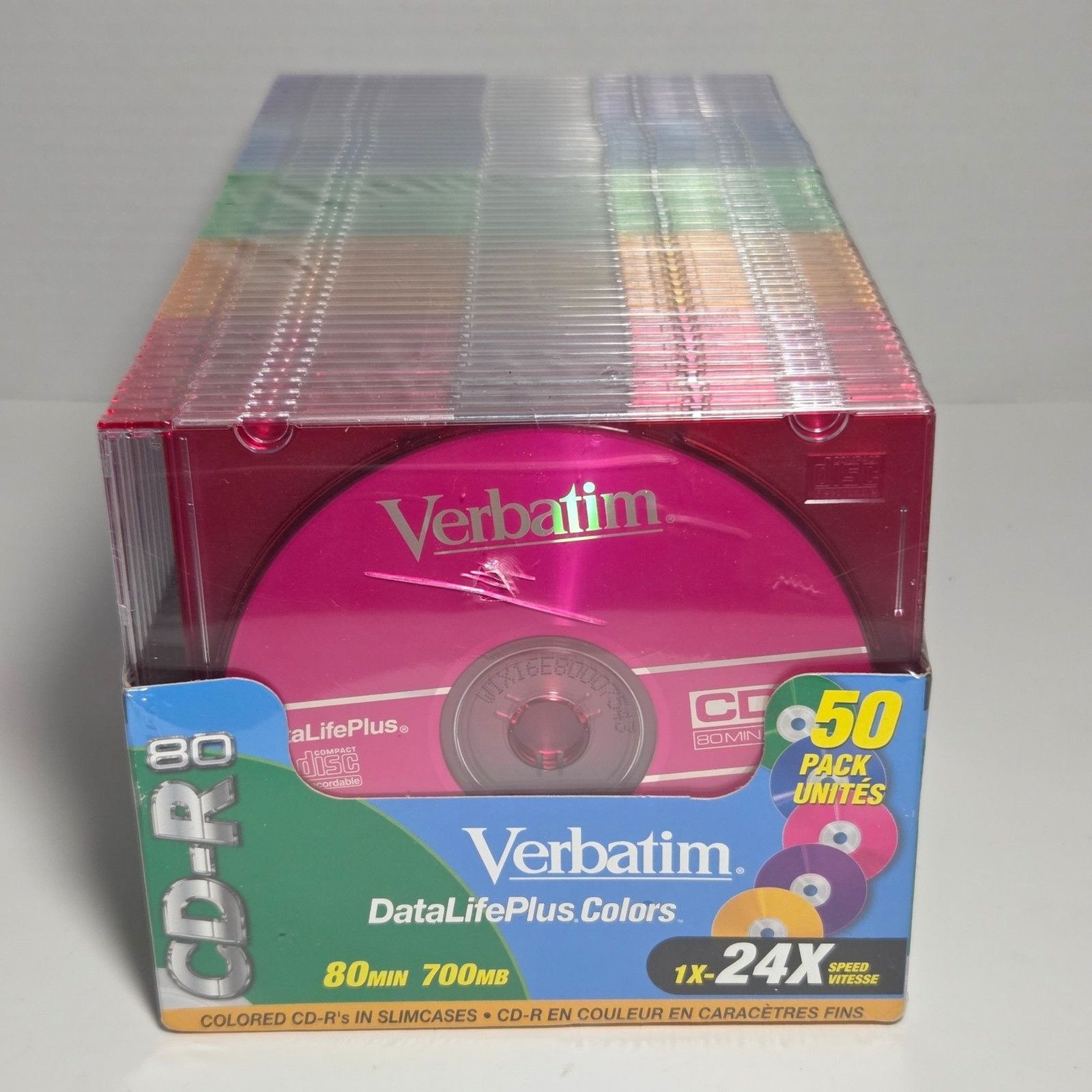 Vtg SEALED Verbatim DataLifePlus Colors CD-R 80 Min 700MB 1x-24x Speed Slimcases
