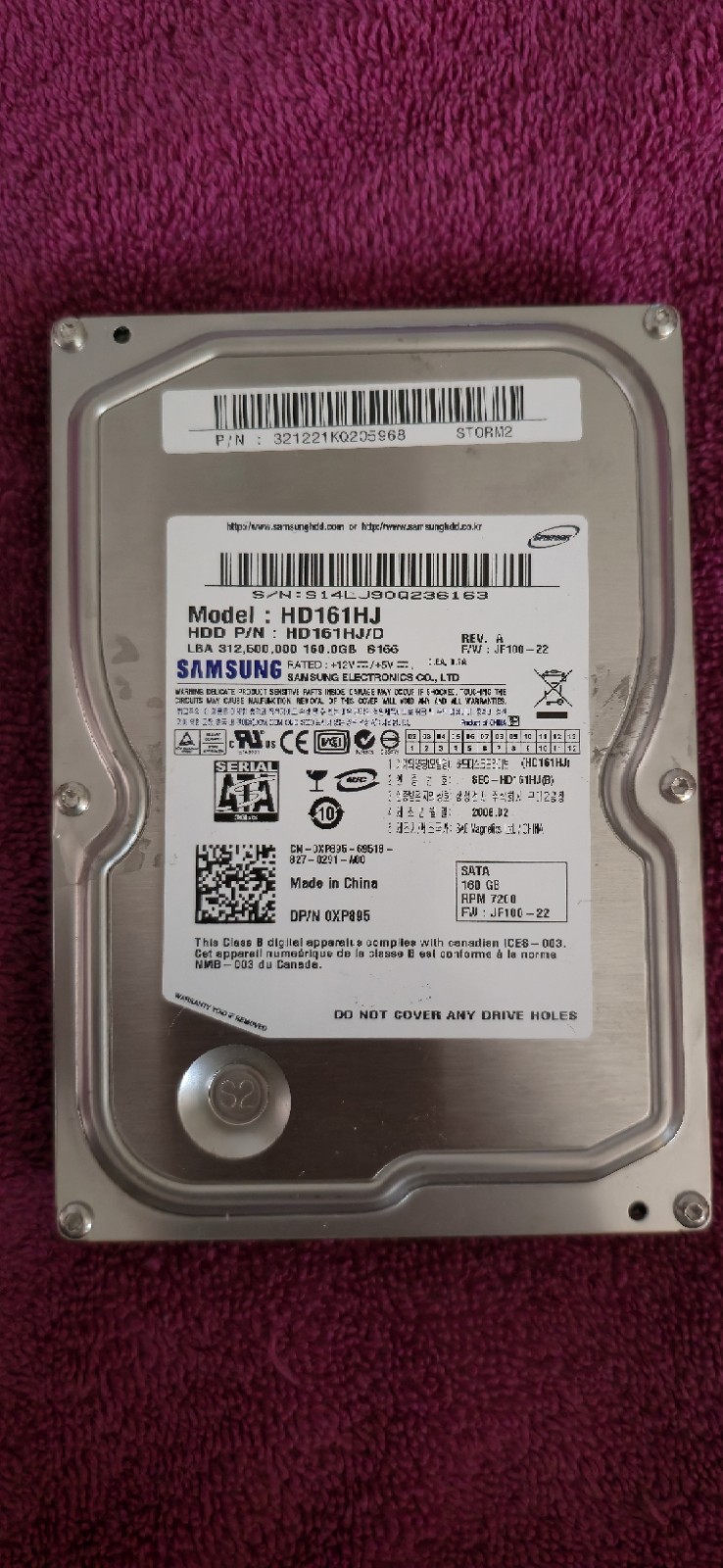 438766-001 SAMSUNG HD161HJ/B 160GB SATA HARD DRIVE HDD B16