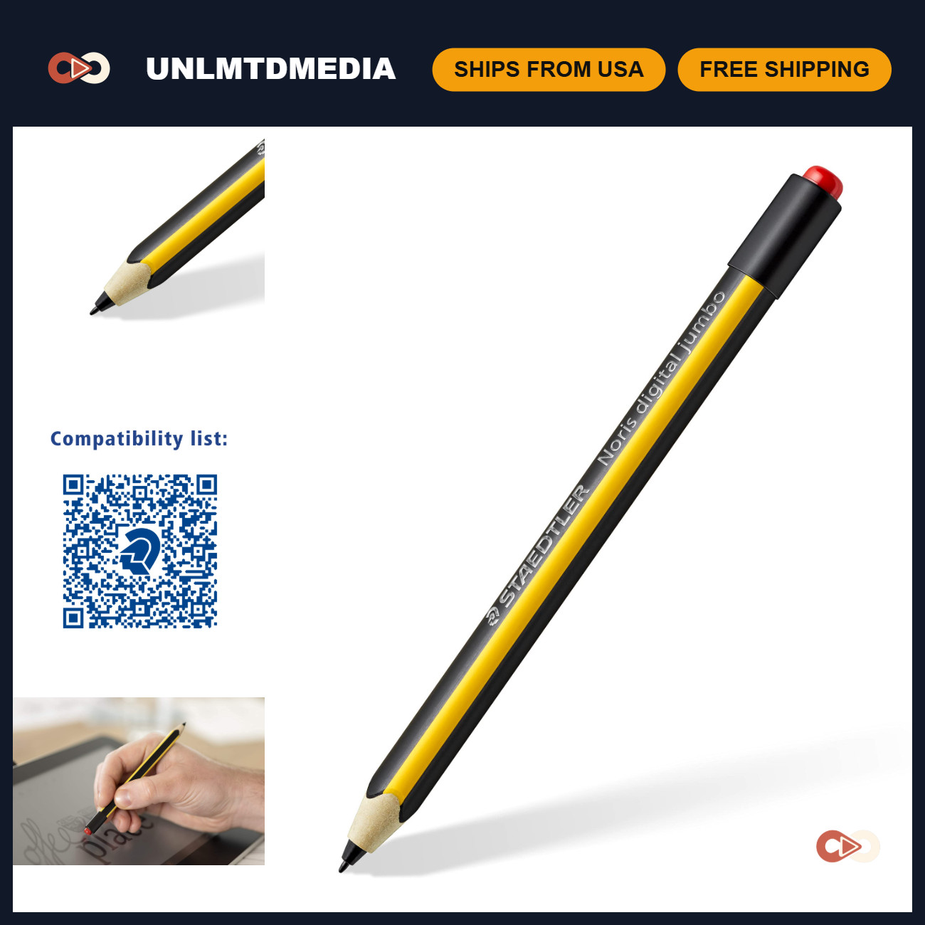 Jumbo Digital Stylus Pen with Eraser for Touchscreens, No Charging, Comfort Grip