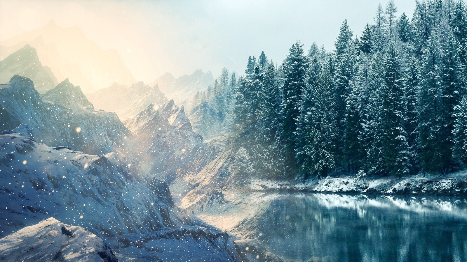 Landscape nature snow lake trees winter Custom Gaming Mat Desk