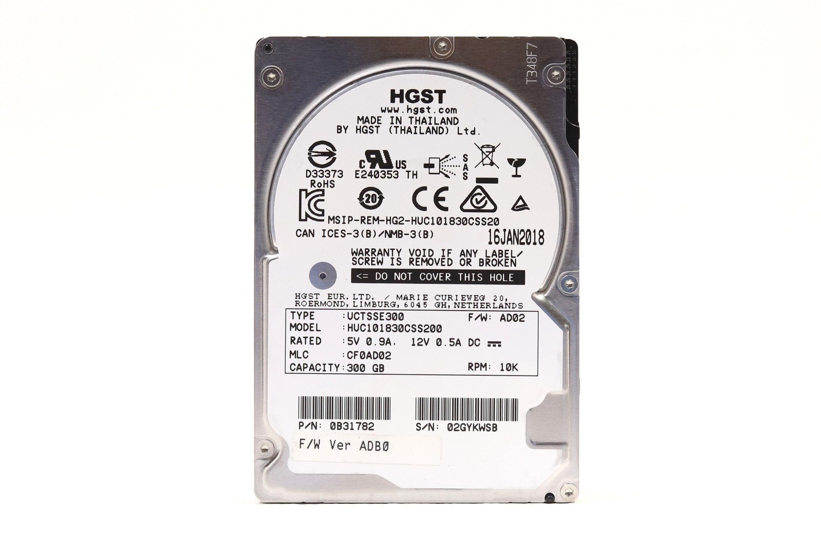 HGST HUC101830CSS200 300GB 2.5" 12Gb/s 10K RPM SAS Hard Drive P/N:0B31782 Tested