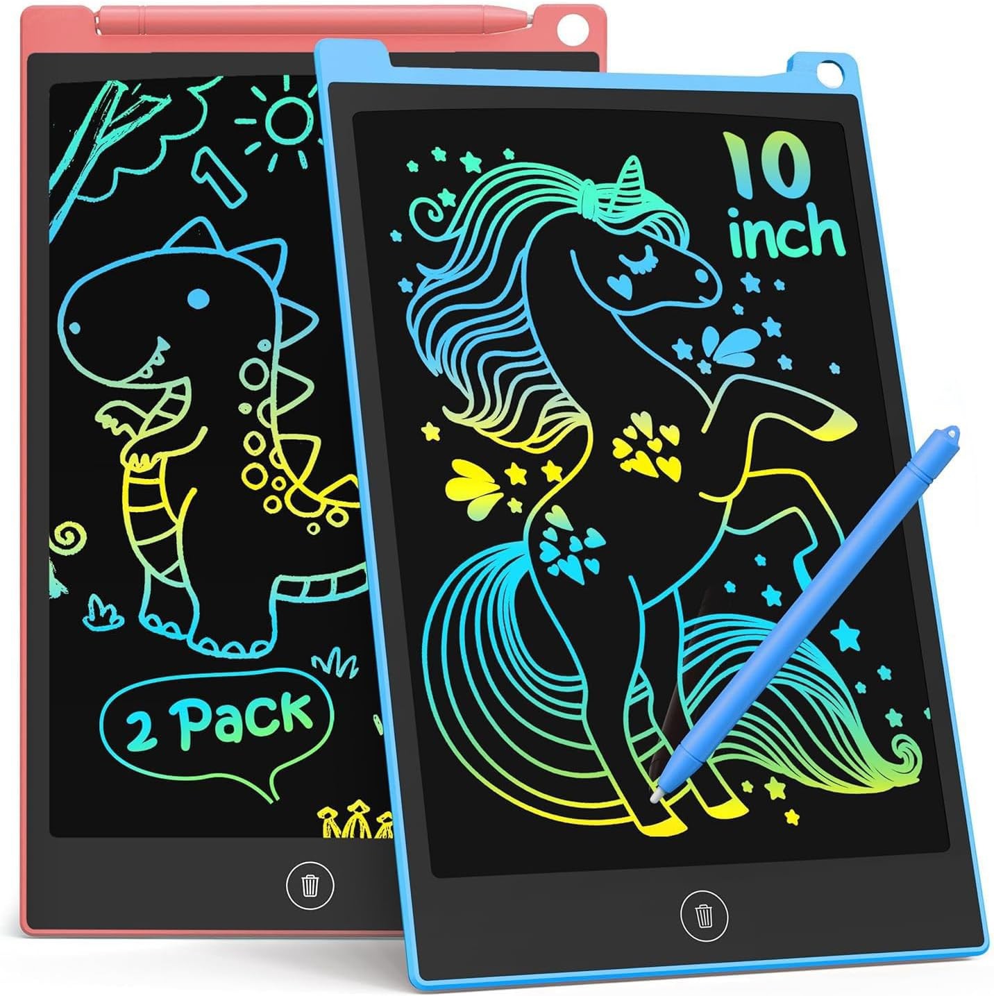 TECJOE 2 Pack LCD Writing Tablet 10 Inch Colorful Doodle