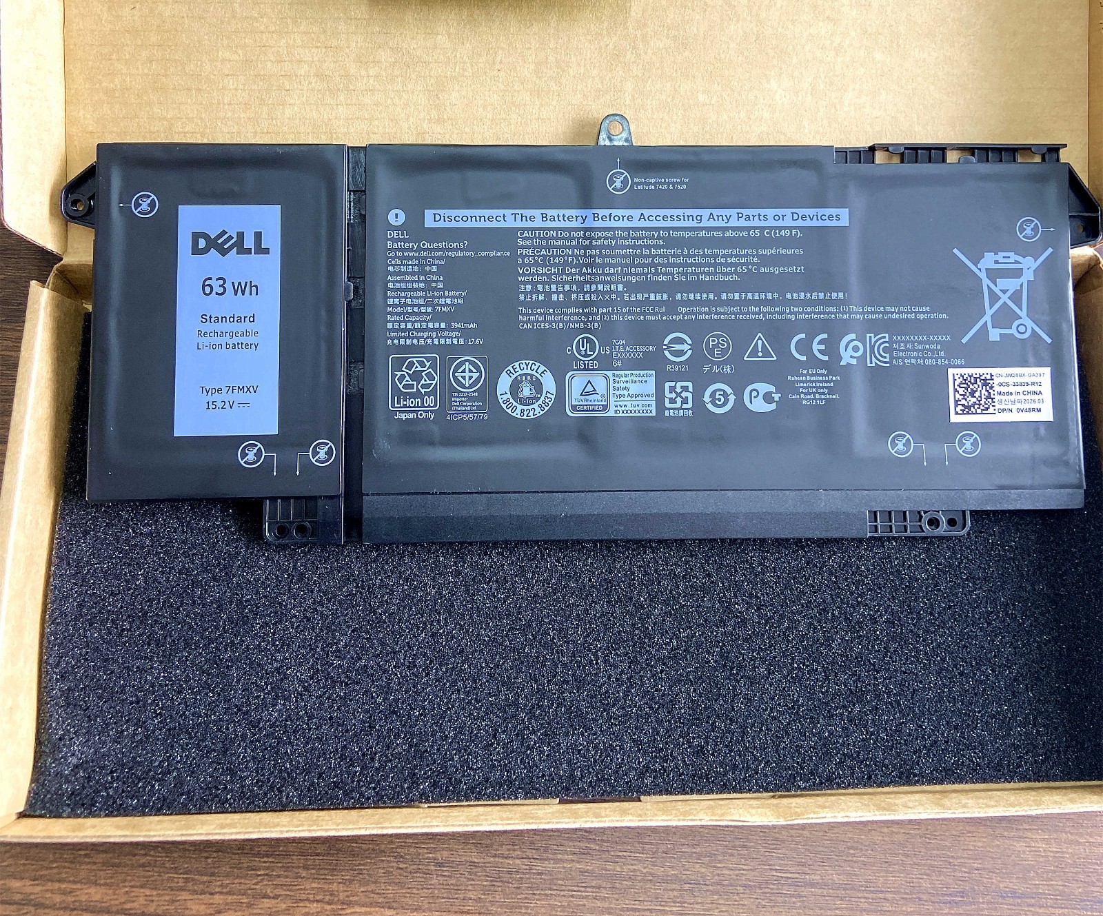 Genuine 7FMXV Battery For Latitude 5320 7320 7420 7520 Series 9JM71 TN2GY 4M1JN